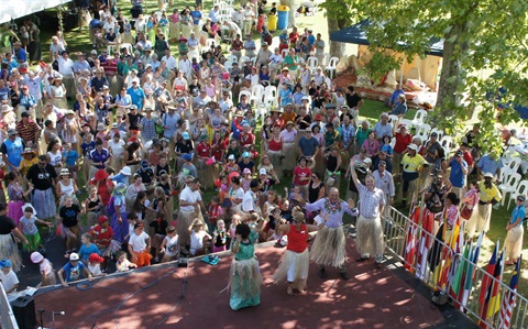 Photograph of the stage with performers at the Cowra Festival